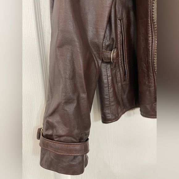 Men's Vintage Leather Bomber Jacket with Wool Lining Size M - Picture 6 of 11